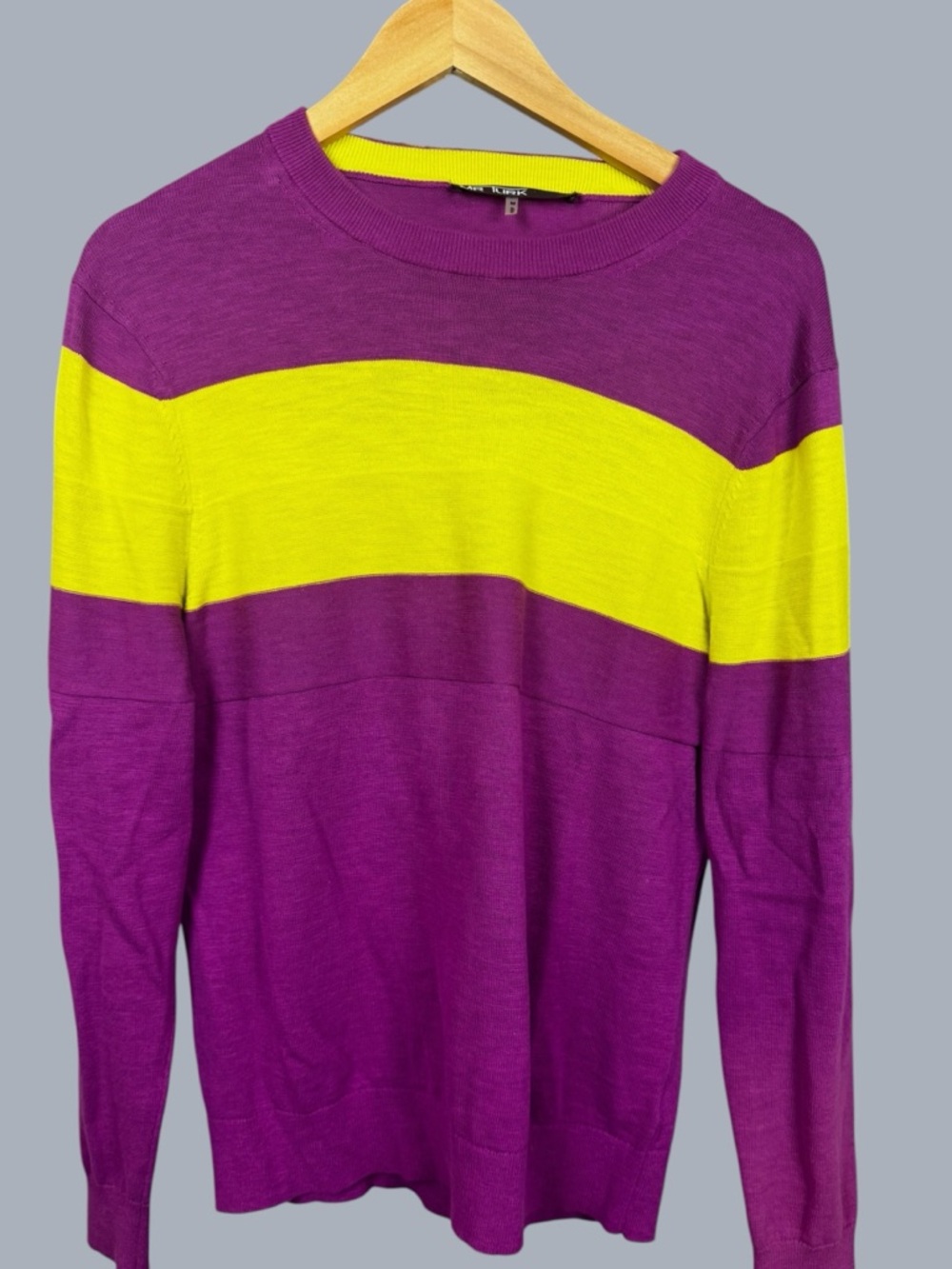 Men's Crewneck Sweater in Purple with Yellow Stripe
